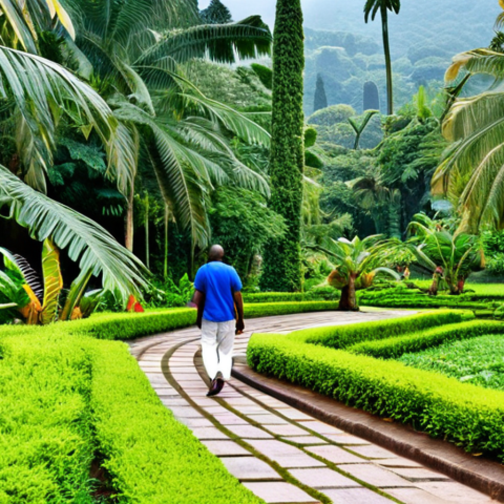 Botanical Garden**
"Lush tropical garden in Limbe, Cameroon, with vibrant exotic plants and walking paths, birds flying amongst the trees, perfect anatomy, natural pose, well-formed hands, appropriate attire, daytime, safe for work, professional photography, high quality, fully clothed, family-friendly."
**