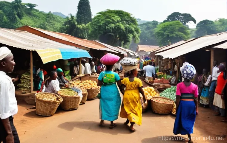 카메룬 사건 및 사고 - **Cultural Vibrancy in a Cameroonian Market:**
"A bustling, open-air market scene in a lively Ca...